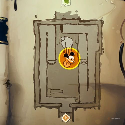 Every Pin And Where To Find Them In Epic Mickey: Rebrushed 3 An orange circle shows the location of Gold Pin no 1 on map in Disney Epic Mickey - Rebrushed