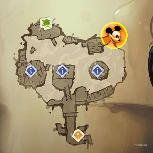Every Pin And Where To Find Them In Epic Mickey: Rebrushed 13 An orange circle shows the location of Gold Pin no 2 on map in Disney Epic Mickey - Rebrushed