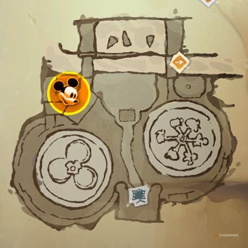 Every Pin And Where To Find Them In Epic Mickey: Rebrushed 7 An orange circle shows the location of Sİlver Pin no 1 on map in Disney Epic Mickey - Rebrushed