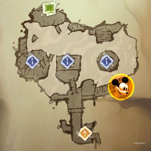 Every Pin And Where To Find Them In Epic Mickey: Rebrushed 15 An orange circle shows the location of Bronze Pin no 3 on map in Disney Epic Mickey - Rebrushed