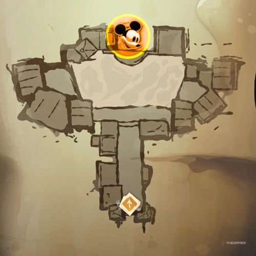 Every Pin And Where To Find Them In Epic Mickey: Rebrushed 23 An orange circle shows the location of Special Pin no 2 on map in Disney Epic Mickey - Rebrushed