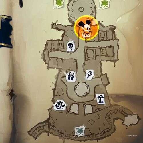 Every Pin And Where To Find Them In Epic Mickey: Rebrushed 33 An orange circle shows the location of Bronze Pin no 7 on map in Disney Epic Mickey - Rebrushed