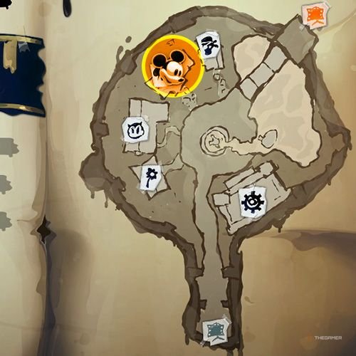 Every Pin And Where To Find Them In Epic Mickey: Rebrushed 41 An orange circle shows the location of Bronze Pin no 8 on map in Disney Epic Mickey - Rebrushed