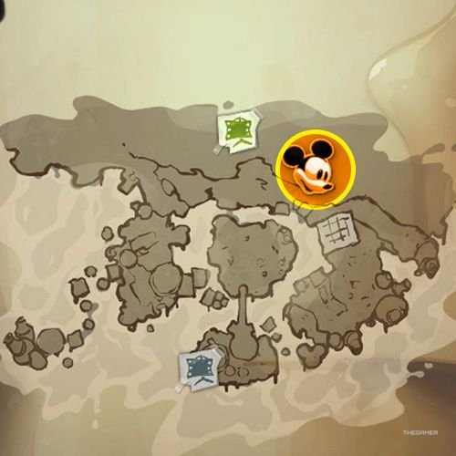 Every Pin And Where To Find Them In Epic Mickey: Rebrushed 43 An orange circle shows the location of Silver Pin no 5 on map in Disney Epic Mickey - Rebrushed
