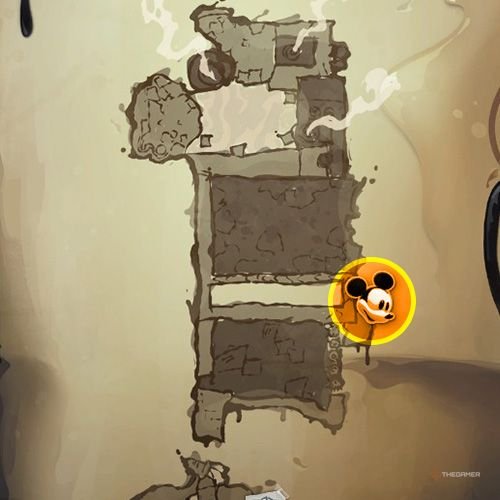 Every Pin And Where To Find Them In Epic Mickey: Rebrushed 45 An orange circle shows the location of Silver Pin no 6 on map in Disney Epic Mickey - Rebrushed