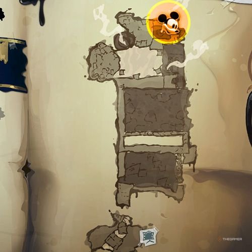 Every Pin And Where To Find Them In Epic Mickey: Rebrushed 47 An orange circle shows the location of Gold Pin no 4 on map in Disney Epic Mickey - Rebrushed
