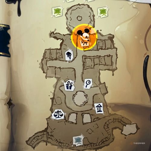 Every Pin And Where To Find Them In Epic Mickey: Rebrushed 63 An orange circle shows the location of Silver Pin no 8 on map in Disney Epic Mickey - Rebrushed