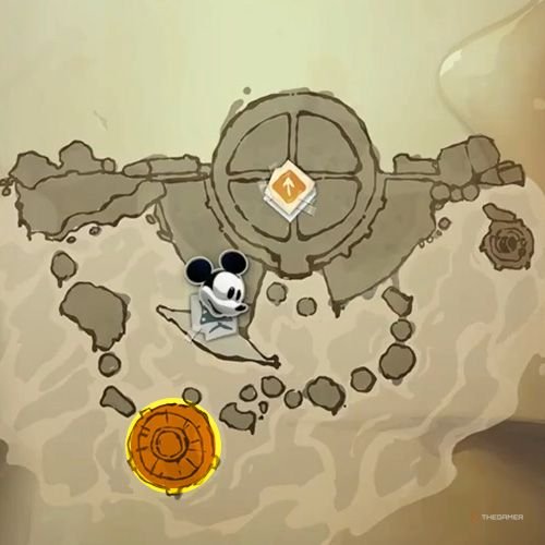Every Pin And Where To Find Them In Epic Mickey: Rebrushed 71 An orange circle shows the location of Bronze Pin no 9 on map in Disney Epic Mickey - Rebrushed