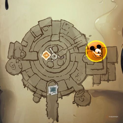 Every Pin And Where To Find Them In Epic Mickey: Rebrushed 83 An orange circle shows the location of Bronze Pin no 10 location on map in Disney Epic Mickey - Rebrushed