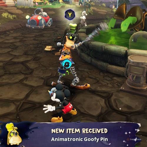 Every Pin And Where To Find Them In Epic Mickey: Rebrushed 98 Mickey is standing in front of the Animatronic Goofy in Disney Epic Mickey - Rebrushed