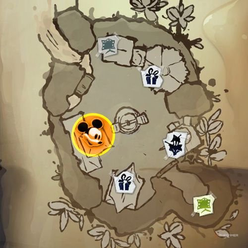 Every Pin And Where To Find Them In Epic Mickey: Rebrushed 103 An orange circle shows the location of Special Pin no 19 location on map in Disney Epic Mickey - Rebrushed