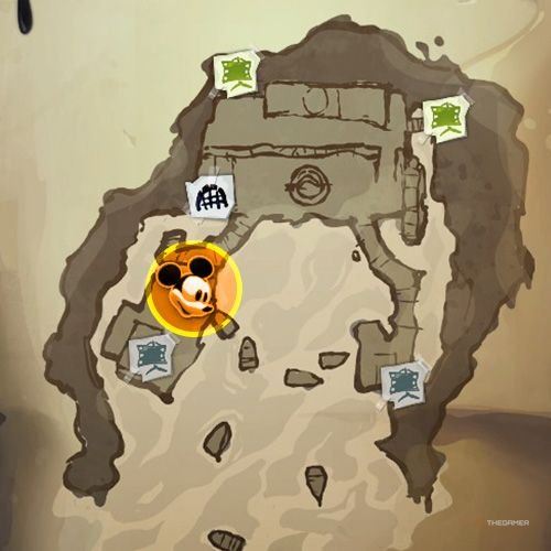 Every Pin And Where To Find Them In Epic Mickey: Rebrushed 111 An orange circle shows the location of Special Pin no 20 location on map in Disney Epic Mickey - Rebrushed