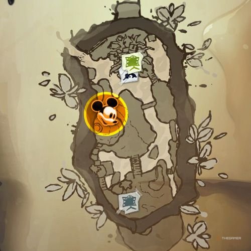 Every Pin And Where To Find Them In Epic Mickey: Rebrushed 117 An orange circle shows the location of second animatronic Daisy part location on map in Disney Epic Mickey - Rebrushed