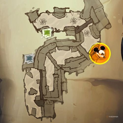 Every Pin And Where To Find Them In Epic Mickey: Rebrushed 125 An orange circle shows the location of Silver Pin no 11 location on map in Disney Epic Mickey - Rebrushed