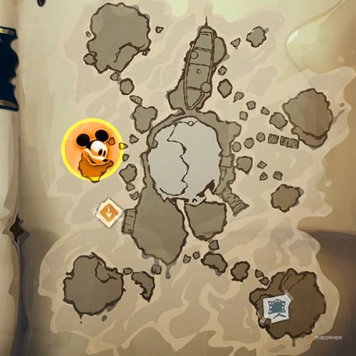 Every Pin And Where To Find Them In Epic Mickey: Rebrushed 129 An orange circle shows the location of Gold Pin no 11 location on map in Disney Epic Mickey - Rebrushed