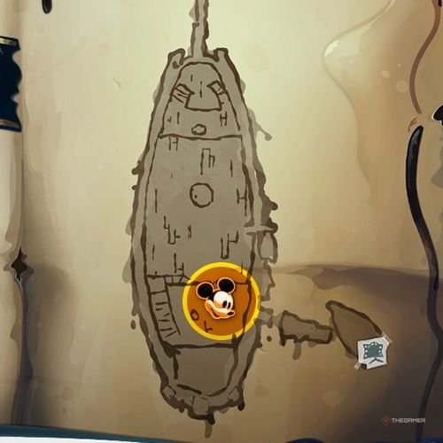 Every Pin And Where To Find Them In Epic Mickey: Rebrushed 135 An orange circle shows the location of Bronze Pin no 14 location on map in Disney Epic Mickey - Rebrushed