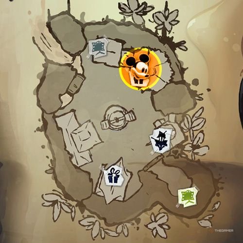 Every Pin And Where To Find Them In Epic Mickey: Rebrushed 141 An orange circle shows the location of Special Pin no 24 location on map in Disney Epic Mickey - Rebrushed