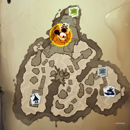 Every Pin And Where To Find Them In Epic Mickey: Rebrushed 159 An orange circle shows the location of Animatronic Donald location on map in Disney Epic Mickey - Rebrushed