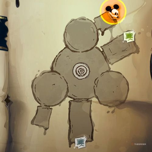 Every Pin And Where To Find Them In Epic Mickey: Rebrushed 167 An orange circle shows the location of Gold Pin no 15 location on map in Disney Epic Mickey - Rebrushed