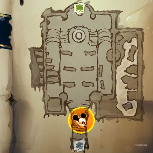 Every Pin And Where To Find Them In Epic Mickey: Rebrushed 175 An orange circle shows the Hatchet location on map in Disney Epic Mickey - Rebrushed