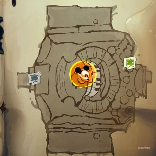 Every Pin And Where To Find Them In Epic Mickey: Rebrushed 179 An orange circle shows the location of Special Pin no 29 location on map in Disney Epic Mickey - Rebrushed