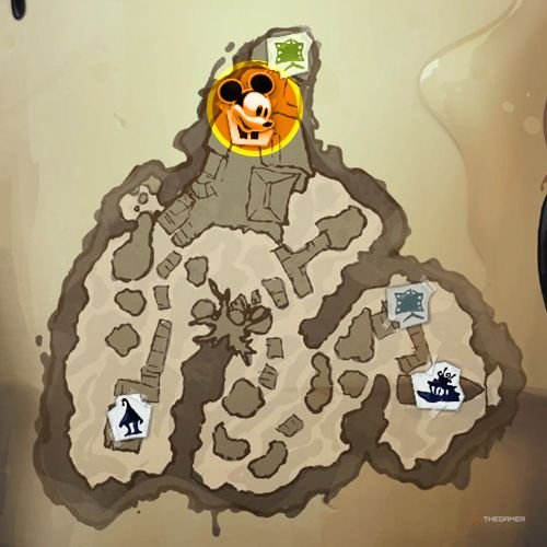 Every Pin And Where To Find Them In Epic Mickey: Rebrushed 195 An orange circle shows the location of Special Pin no 34 location on map in Disney Epic Mickey - Rebrushed