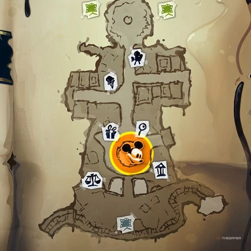 Every Pin And Where To Find Them In Epic Mickey: Rebrushed 205 An orange circle shows the location of Special Pin no 38 location on map in Disney Epic Mickey - Rebrushed