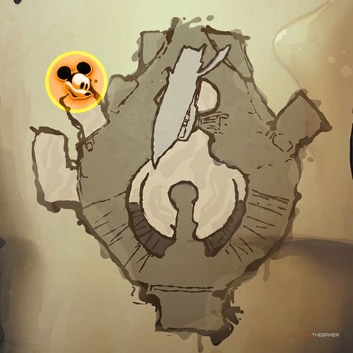 Every Pin And Where To Find Them In Epic Mickey: Rebrushed 209 An orange circle shows the location of Bronze Pin no 18 location on map in Disney Epic Mickey - Rebrushed