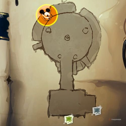 Every Pin And Where To Find Them In Epic Mickey: Rebrushed 219 An orange circle shows the location of Gold Pin no 19 location on map in Disney Epic Mickey - Rebrushed