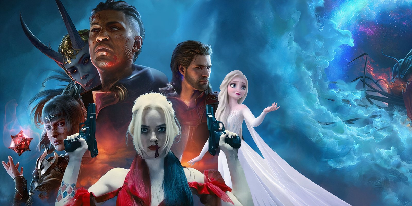 Netflix Tomb Raider Anime Shares First Look At Hayley Atwell's Lara Croft 2 Harley Quinn and Elsa in the classic Baldur's Gate 3 key art in place of Astarion and Lae'zel