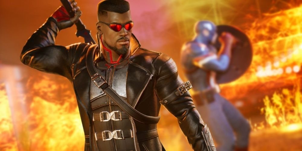Blade and Captain America surrounded by fire