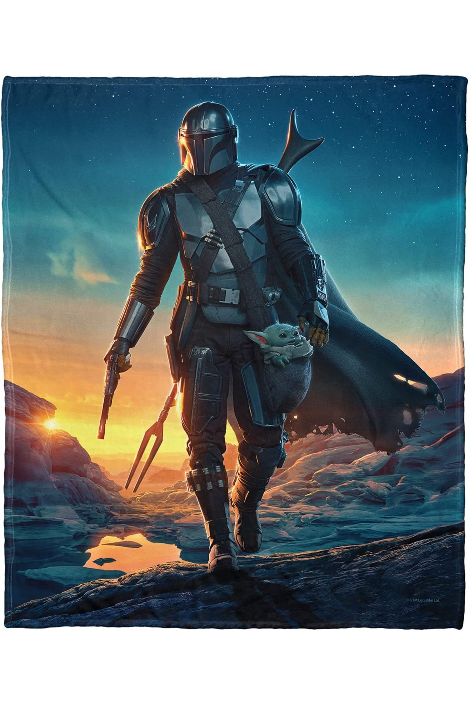 Best Star Wars Throw Blankets In 2024 2 Mandalorian Nightfall Throw Blanket Featuring Din Djarin with Gorgu in his bag