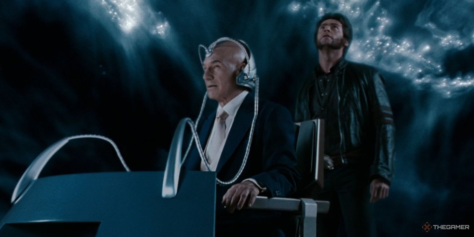 Professor Charles Xavier and Logan using Cerebro in X2