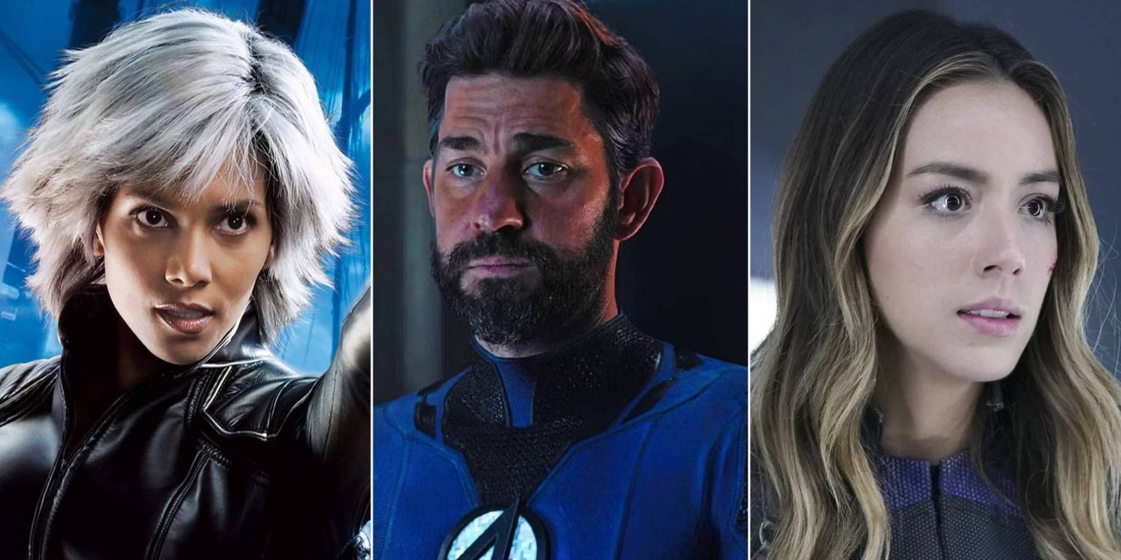 The Most Powerful Mutants In X-Men 13 A collage of images showing Halle Berry as Storm, John Krasinski as Mr. Fantastic and Chloe Bennet as Quake