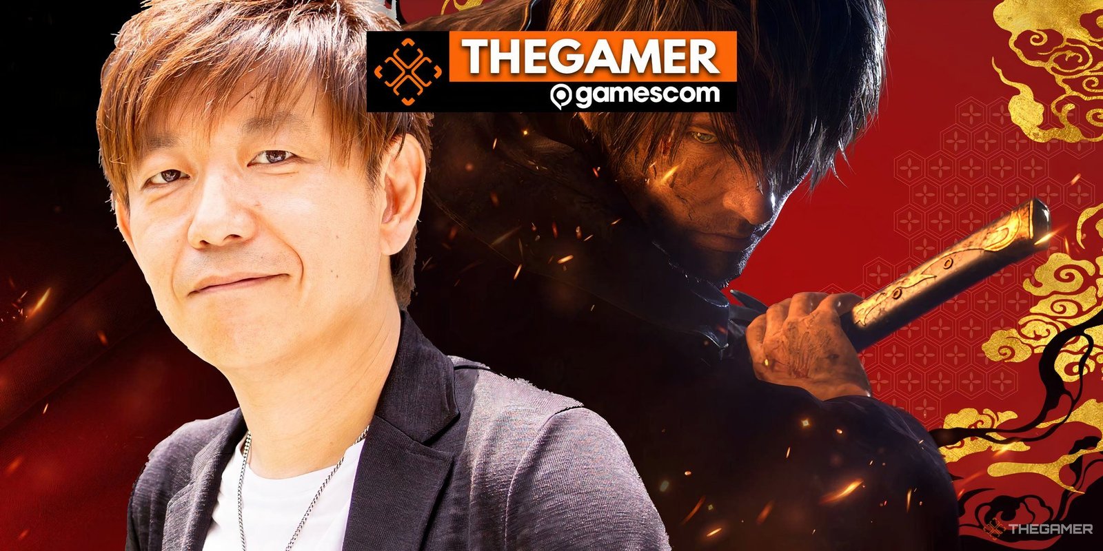 Chrissy Costanza On Bringing ‘Give It All’ To Life For The Arcadion 1 Naoki Yoshida against a Stormblood Meteor backdrop image with the Gamescom logo at the top.