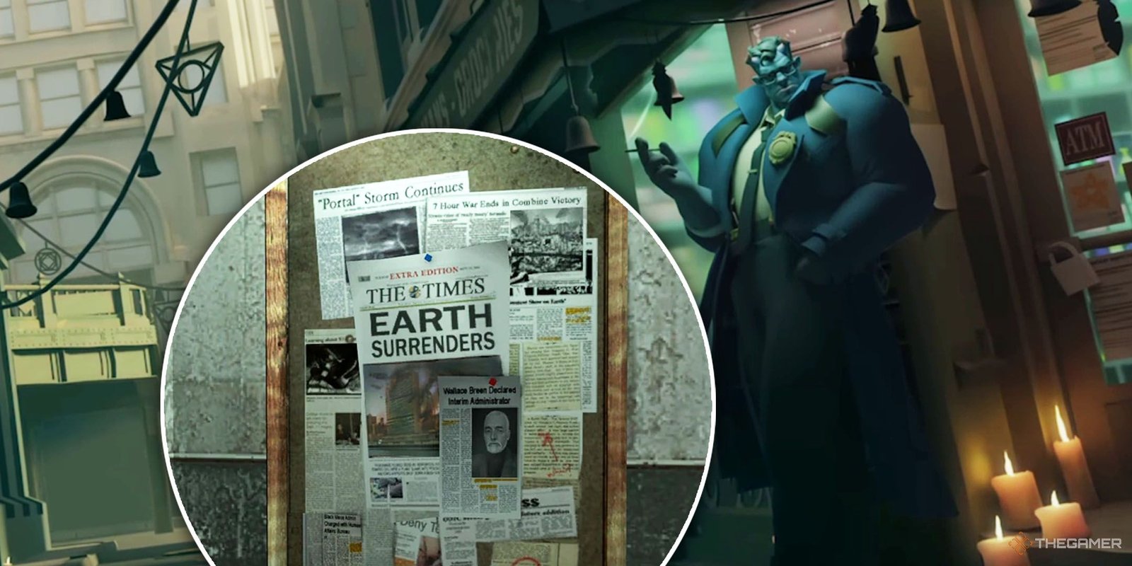 Even In Invite-Only Alpha, Deadlock Is Already Full Of Toxic Players 1 Deadlock character standing in a doorway with Half-Life 2 newspaper about the Seven Hour War over the top
