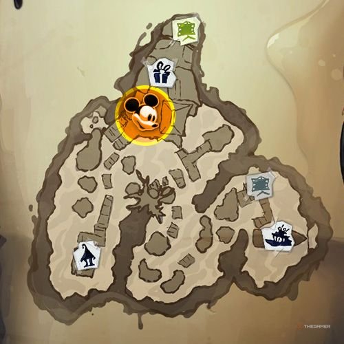 Every Pin And Where To Find Them In Epic Mickey: Rebrushed 157 An orange circle shows the location of Gold Pin 14 location on map in Disney Epic Mickey - Rebrushed