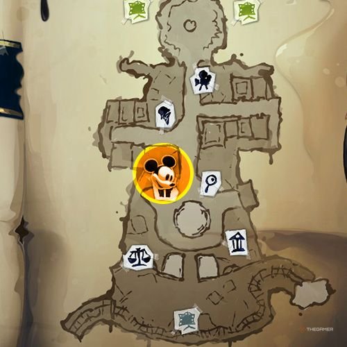 Every Pin And Where To Find Them In Epic Mickey: Rebrushed 37 An orange circle shows the location of Special Pin no 5 and 6 on map in Disney Epic Mickey - Rebrushed