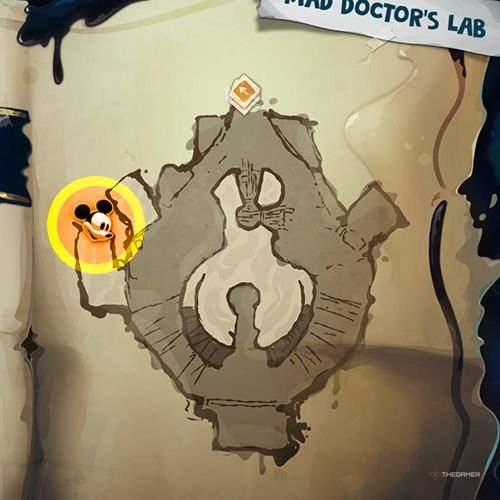 Every Pin And Where To Find Them In Epic Mickey: Rebrushed 1 An orange circle shows the location of Bronze Pin no 1 on map in Disney Epic Mickey - Rebrushed