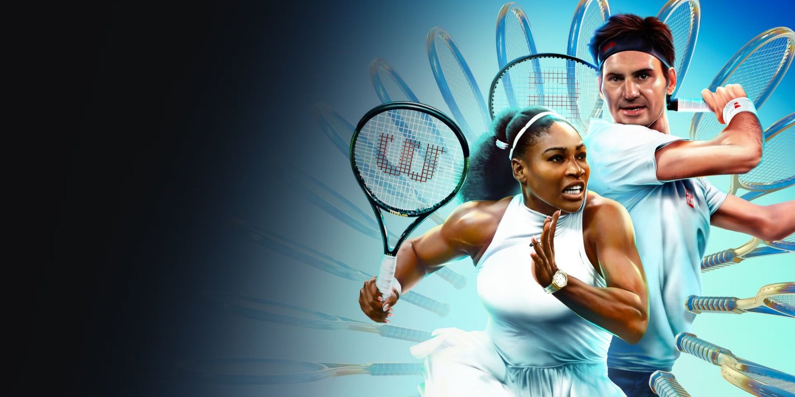 serena williams and roger federer on the cover of topspin 2k25