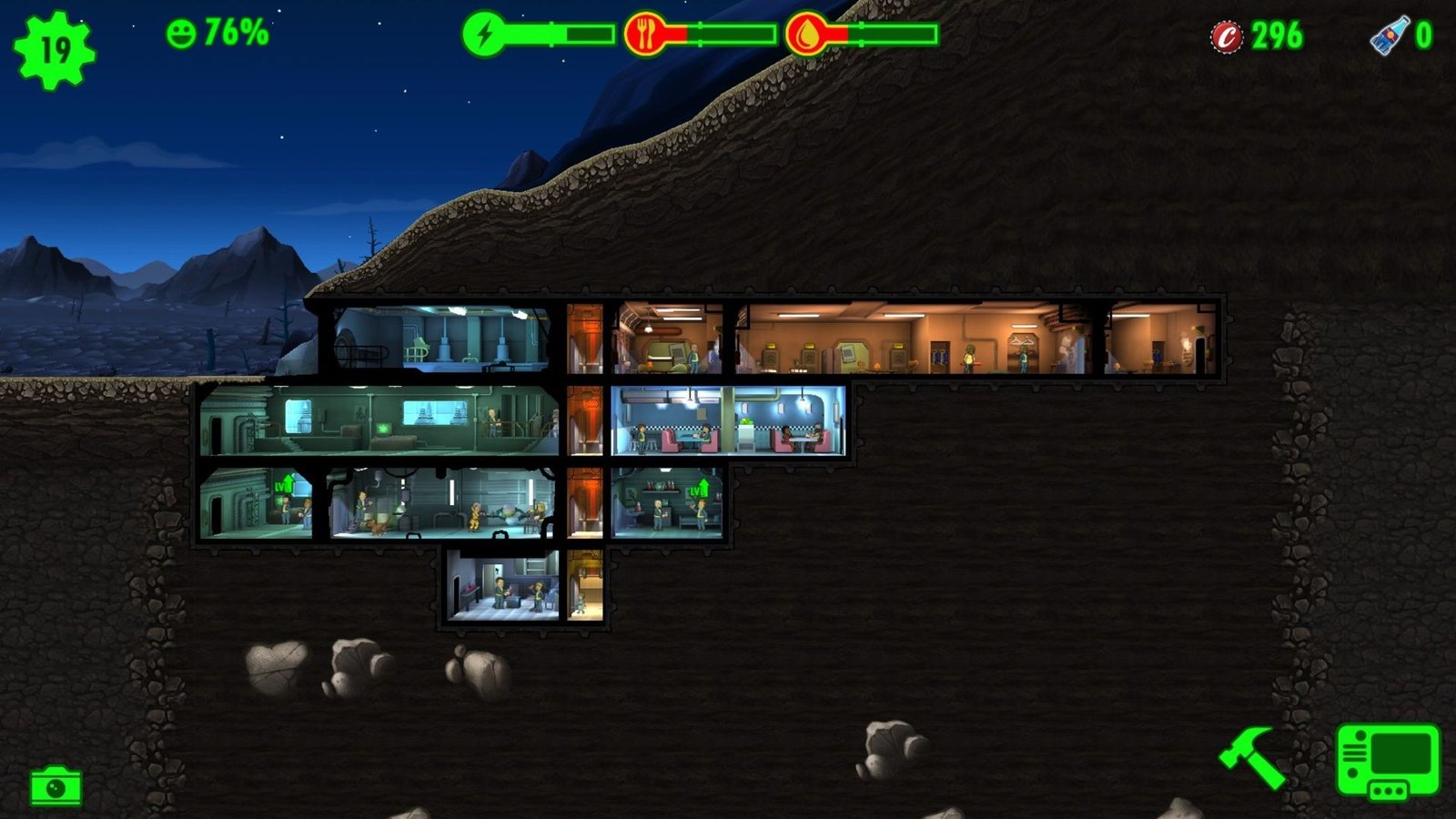 Tips And Tricks For Fallout Shelter 2 A vault using plenty of space on the top floor while using lower floors as needed in Fallout Shelter.