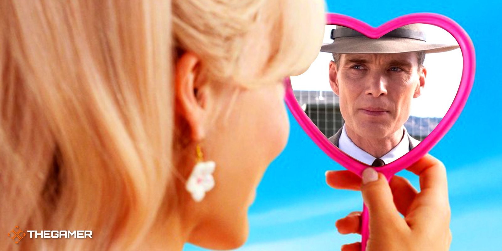 Netflix Didn’t Introduce A Skip The Foreplay Button, And Never Should 1 Barbie looking at Oppenheimer in a heart-shaped mirror