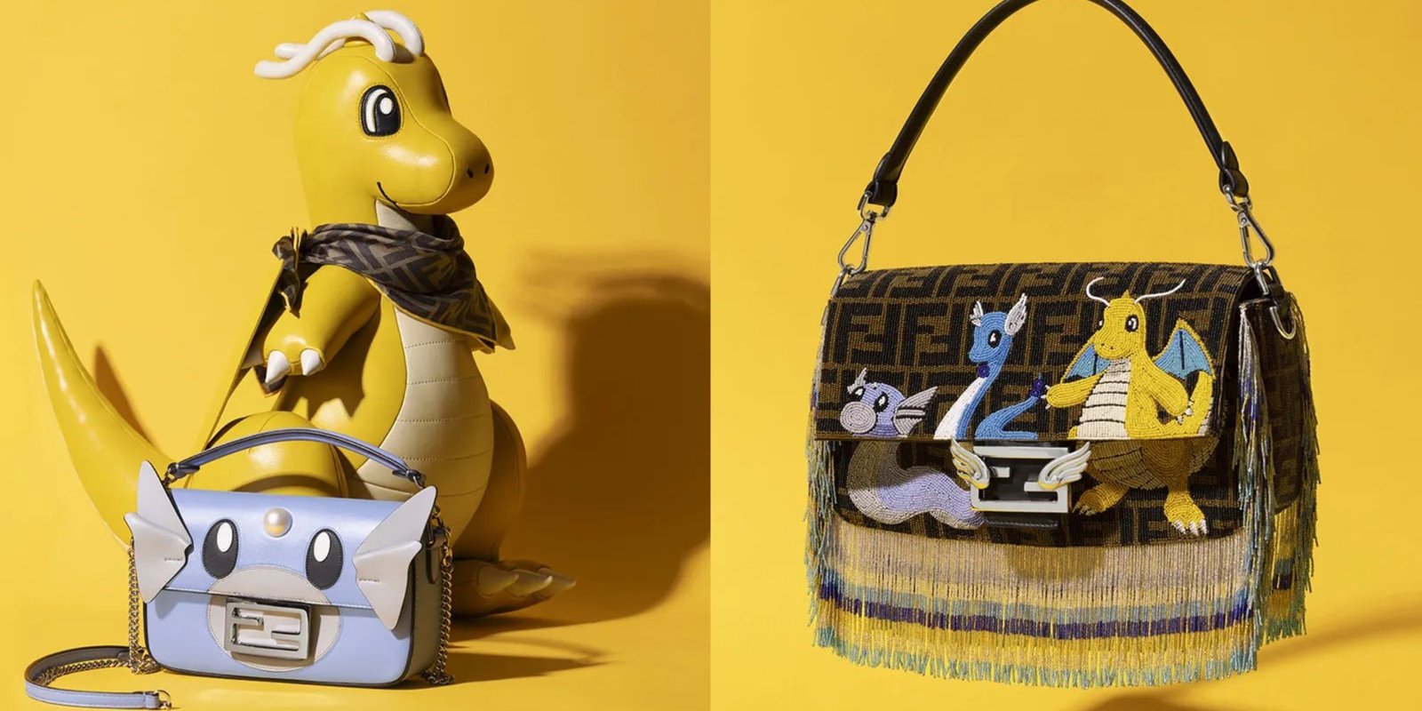 dragonite bag with a dratini purse, and a bag with dragon-type pokemon embroidered on it