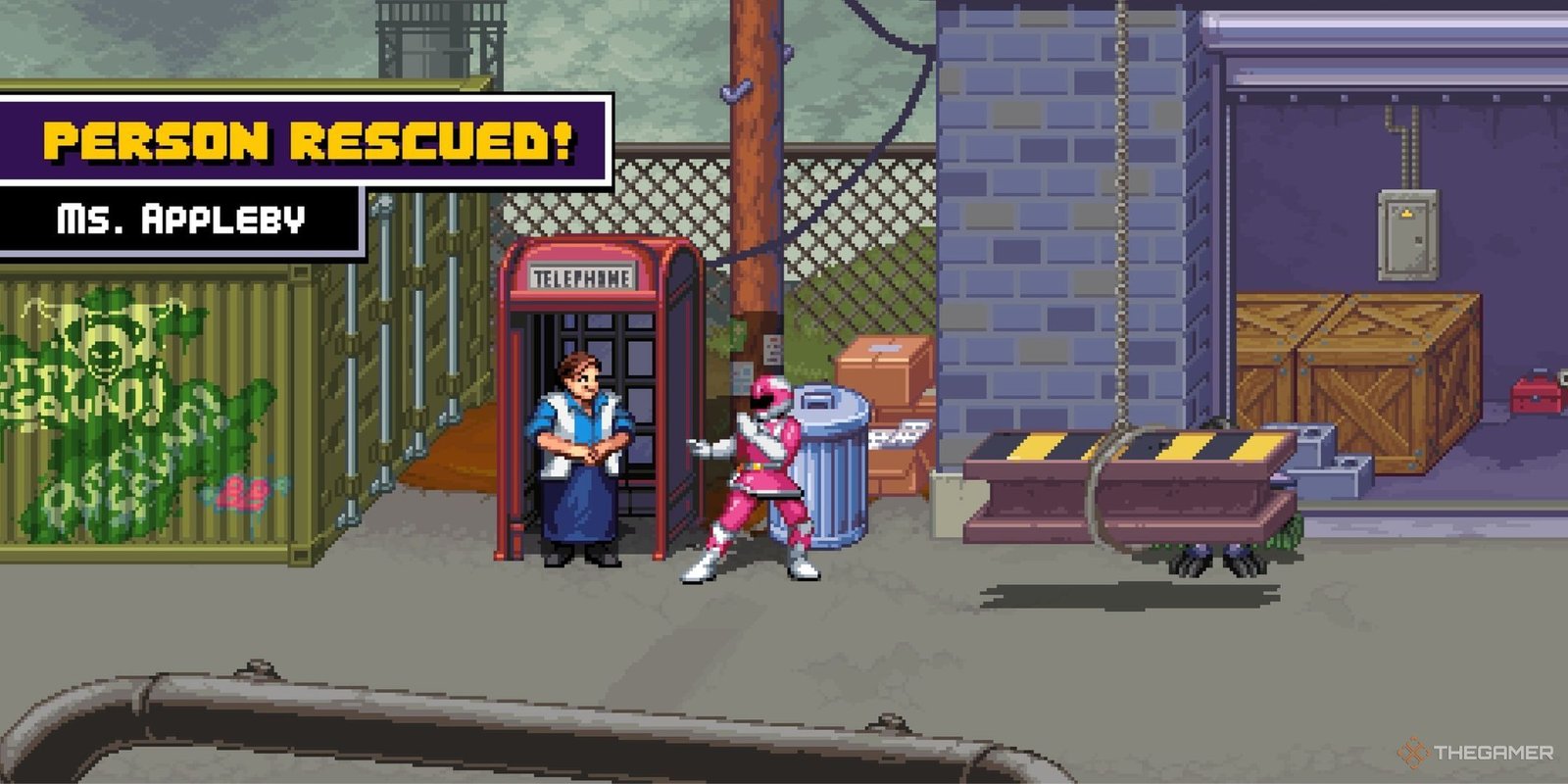 Mighty Morphin Power Rangers: Rita's Rewind 3 The Pink Power Ranger rescuing a person in Power Rangers: Rita's Rewind.