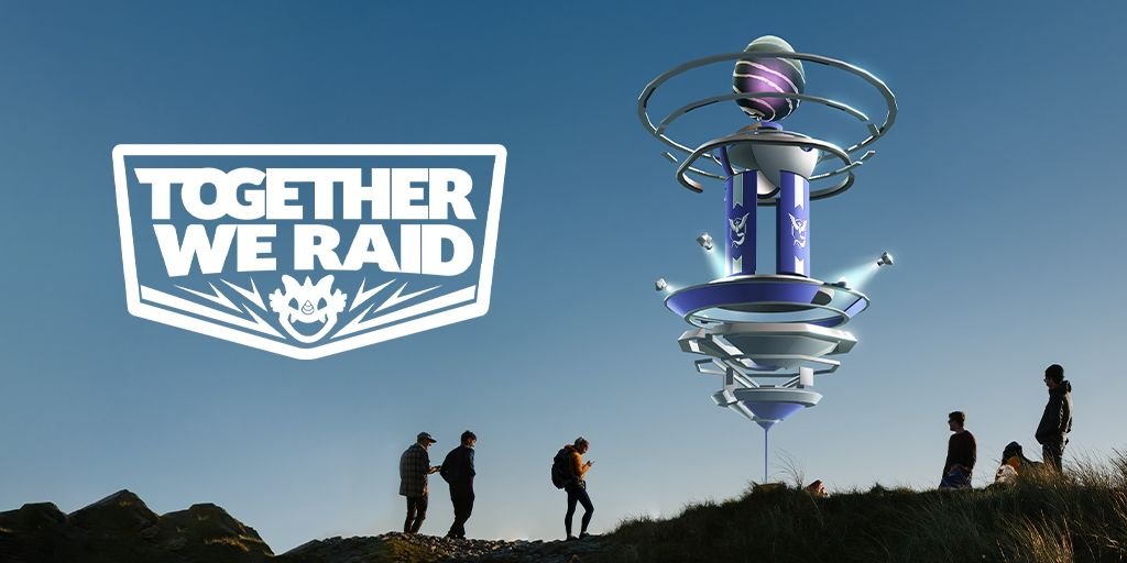 Pokemon Go’s Into The Wild Event Costs Over $300 All-In 2 People standing around a Pokemon Go Raid with the text "Together We Raid" in the sky