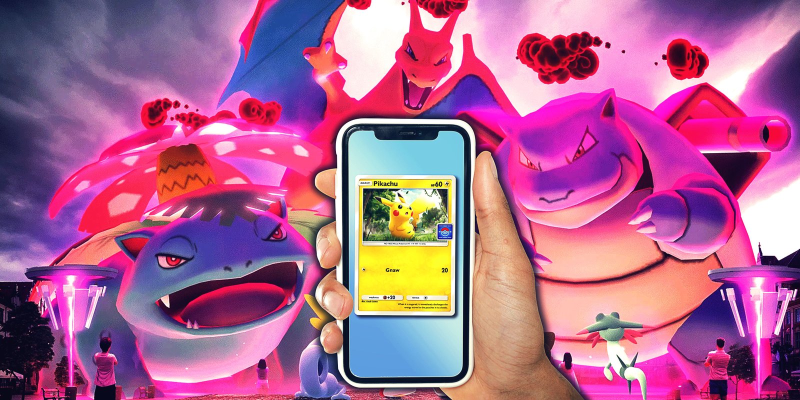 Pokemon Go’s Into The Wild Event Costs Over $300 All-In 7 Pokemon TCG Pocket on a phone in front of Pokemon Go loading screen