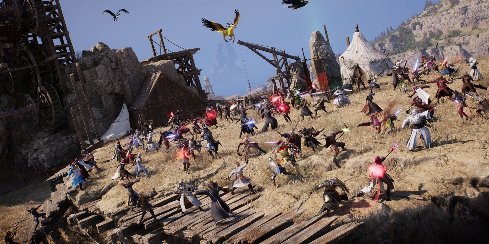 My Guild In Throne And Liberty Wants Me To Play 50 Hours A Week 2 Throne And Liberty Multiplayer Players Fighting In A Field.