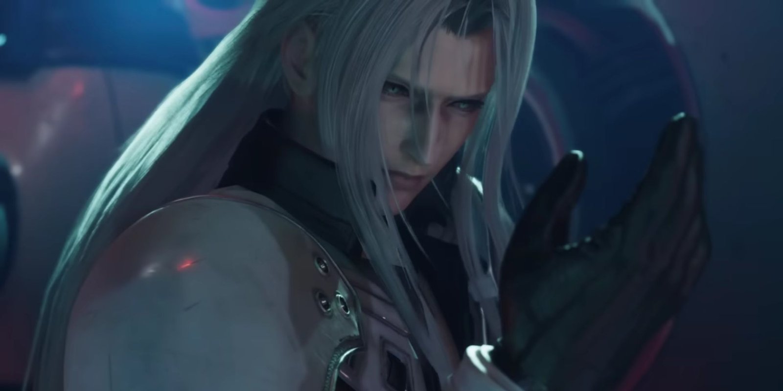 Sephiroth looking at his hand dramatically in Final Fantasy 7 Rebirth.