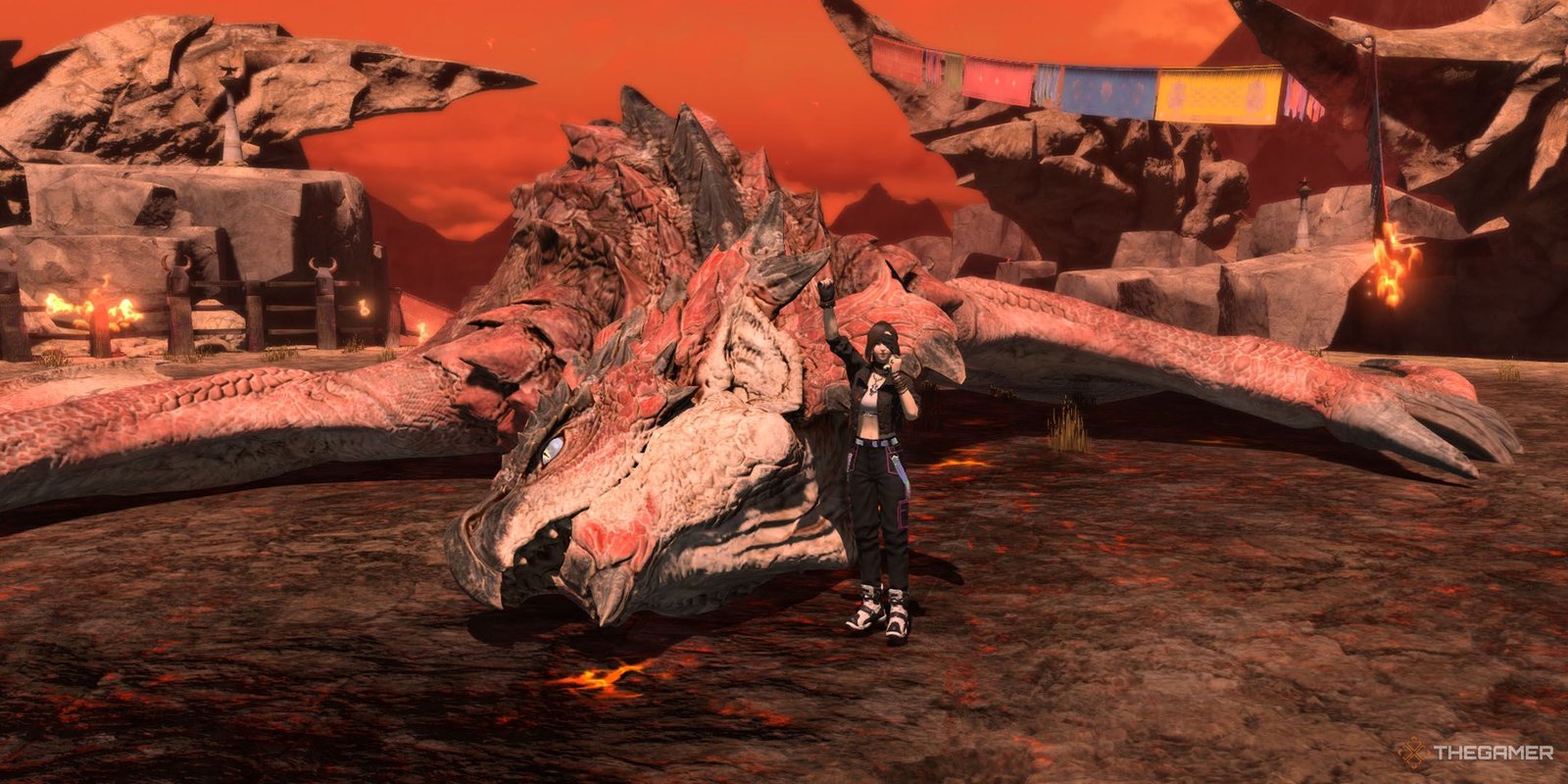 Final Fantasy 14 Patch 7.1 Has Fans Wanting More "Conflict" In The Story 1 A player beside a defeated Rathalos in Final Fantasy 14.