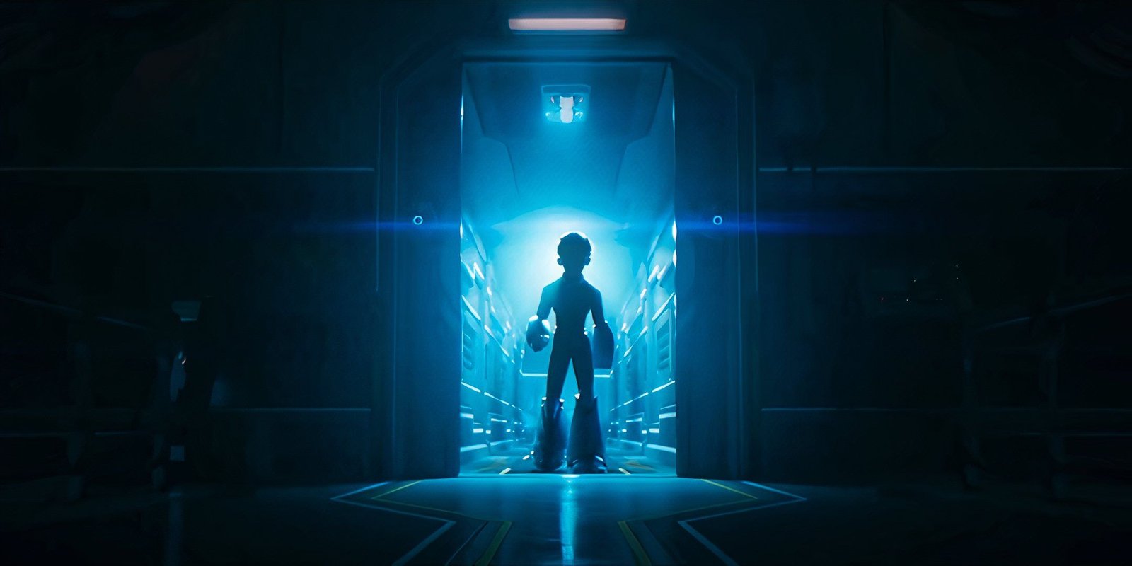 Meg man silhouette standing in open doorway from the Secret Level trailer.